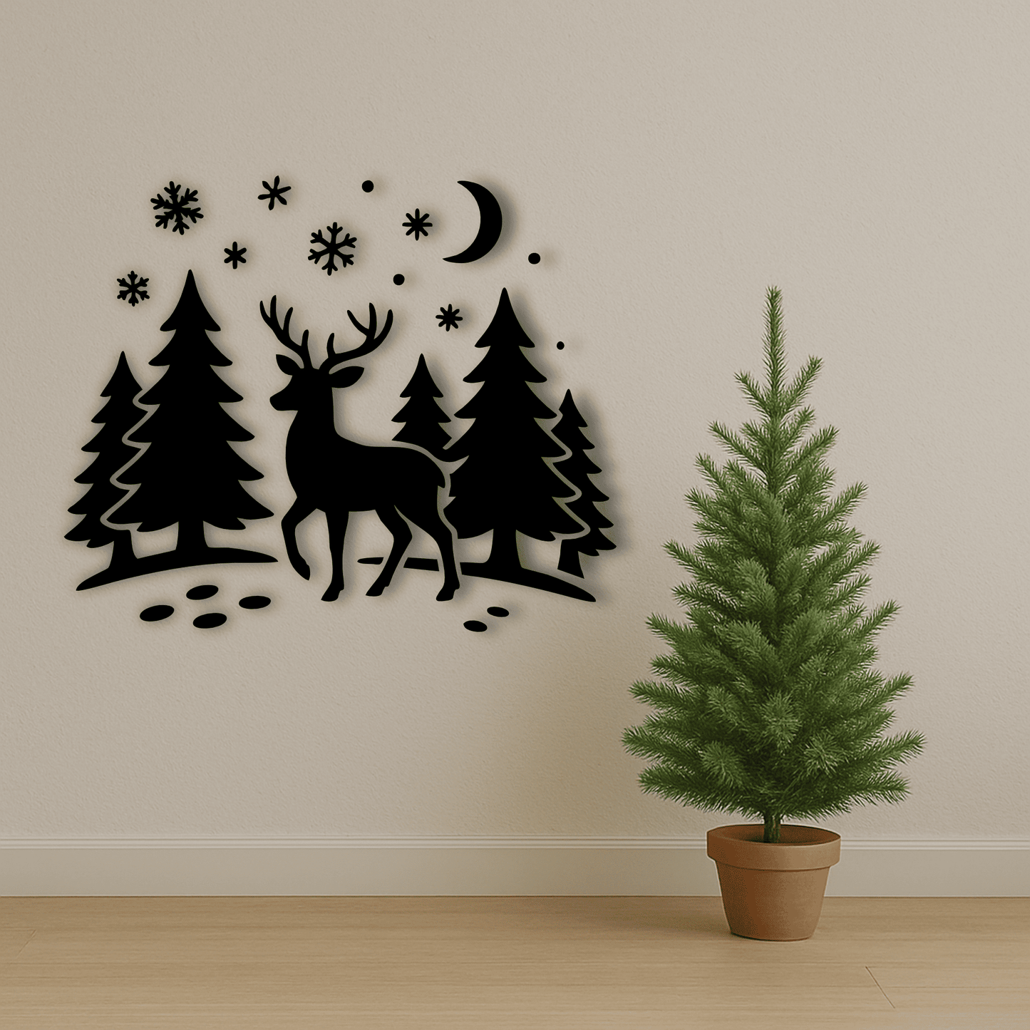 Deer in winter forest design for laser engraving and Sublimation