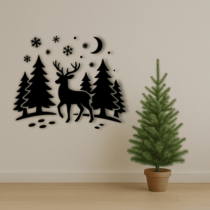 Deer in winter forest design for laser engraving and Sublimation