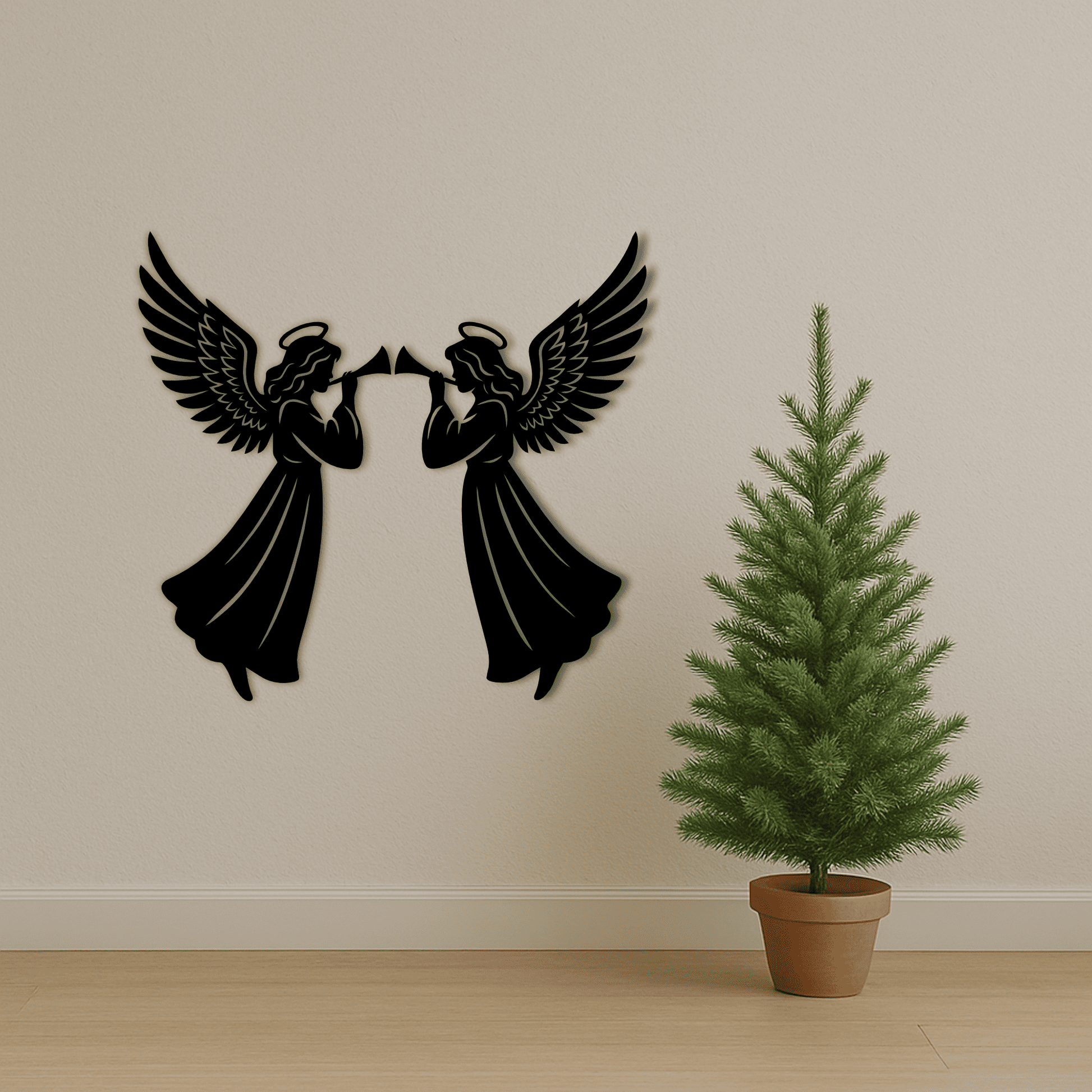 Christmas Angels SVG DXF Candle &Trumpet Angel Cutting Files