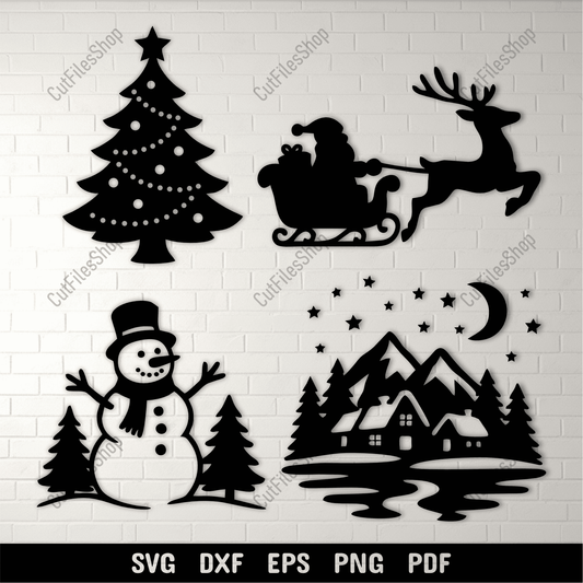 Christmas scenes SVG bundle with Santa, reindeer, and snowman