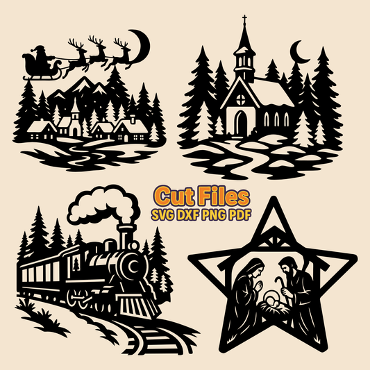 Church and nativity star SVG DXF for Glowforge and plasma