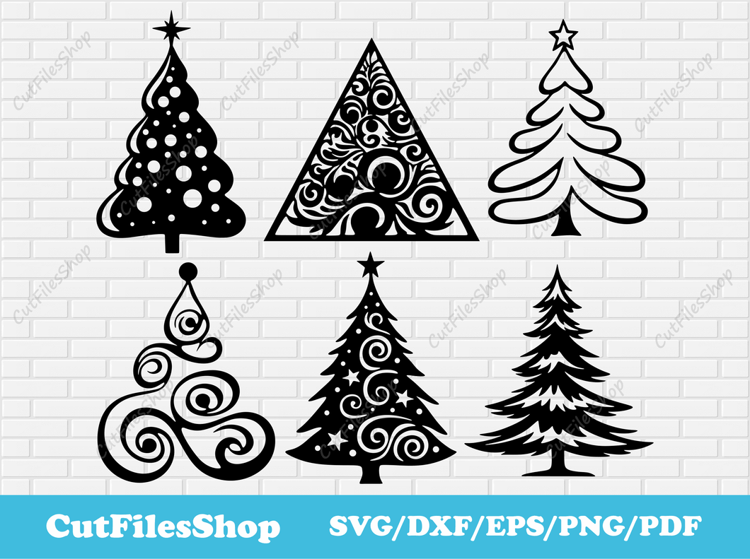 Christmas trees Dxf for laser cut, Christmas art tree Svg for Cricut, Papercraft, Svg for Scrapbooking, Christmas Sublimation files, free svg files for Christmas, decor for Christmas, Download dxf files, Christmas Clip Art, geometric art svg