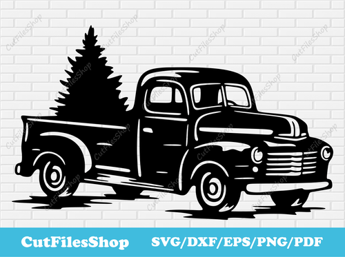 Christmas truck with tree svg for Cricut, Vintage Christmas svg, dxf Christmas truck, Sublimation files, CNC Christmas design, vintage truck svg, retro Christmas svg, free cnc designs, free dxf files, Christmas silhouette, Christmas truck clip art, christmas tree eps