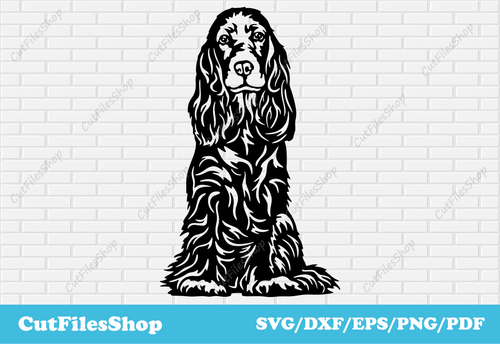 Cocker spaniel svg file for cricut, Dog dxf for laser cutting, Cnc Files for Metal, Png to Svg, engraving metal dxf, svg images download,  ScanNCut free SVG files, Cocker spaniel dxf, Cocker spaniel vector tshirts, png to dxf, Cnc Engraving Vector Images