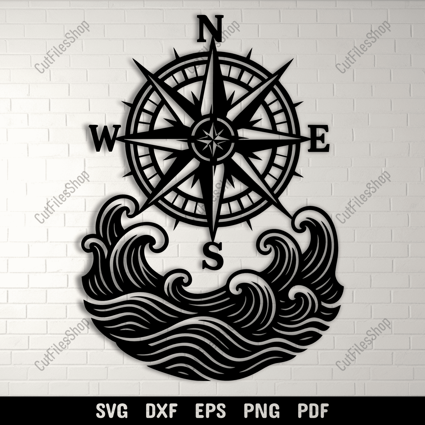 Compass rose with ocean waves SVG DXF for CNC and laser cutting