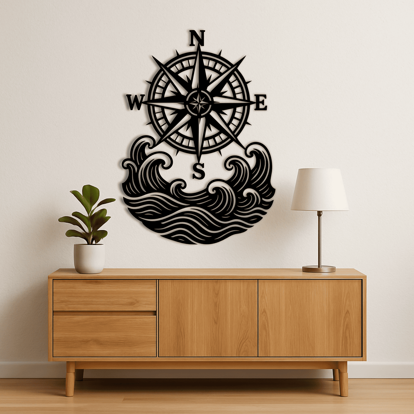 Nautical compass and waves silhouette for Cricut crafts
