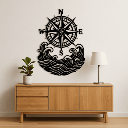 Nautical compass and waves silhouette for Cricut crafts