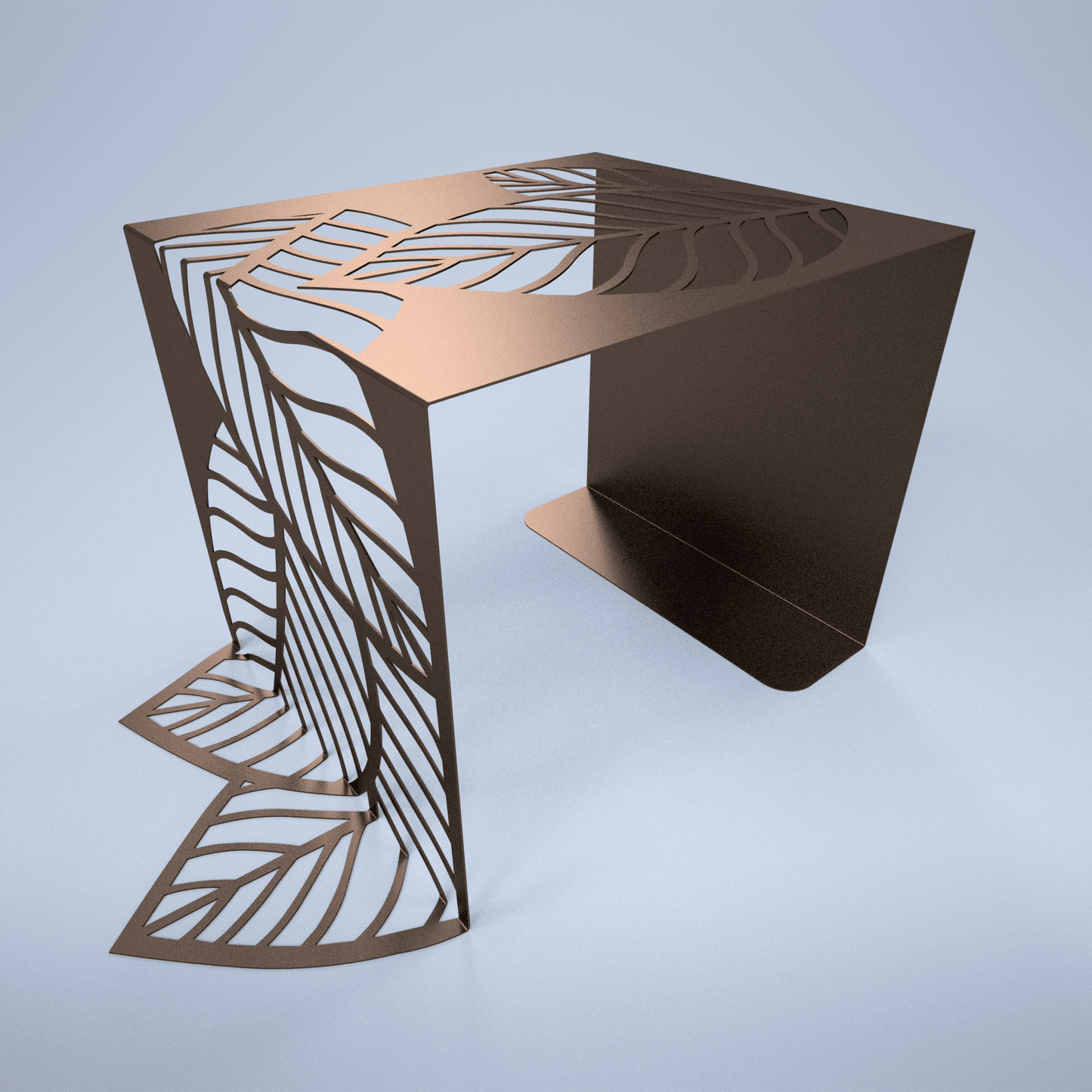 Laser cut botanical accent stand with leaf pattern