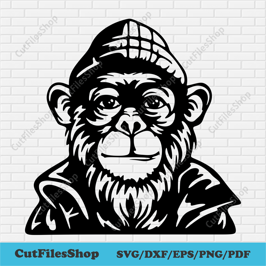 Cool monkey Svg for Cricut, Paper cut Art, Dxf for Silhouette Studio, Dxf for Cnc Cutting Machines, funny monkeu svg, animals dxf for silhouette, animals dxf for plasma, dxf for laser cut, pdf for hand cut, cut files shop, free download cutting files, monkey dxf files
