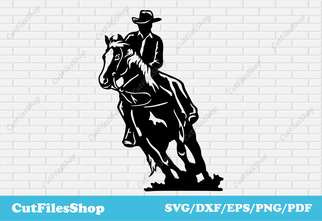 Cowboy dxf file for laser cutting, cowboy cnc plasma cut files, high-quality DXF Files, png for heat pressing, cricut explore files, cowboy png, craft cutting, horse rider dxf, cowboy scene dxf