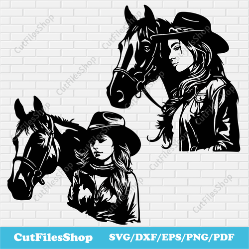Cowgirls dxf for Laser, Cowgirl svg for Cricut, Horse dxf for Cnc, Sublimation Design, Western svg, dxf for plasma, Lover horses svg, free cnc files, cut files, cowgirl sublimation design, vinyl decal svg, Horse dxf stencil, horse wall decor dxf