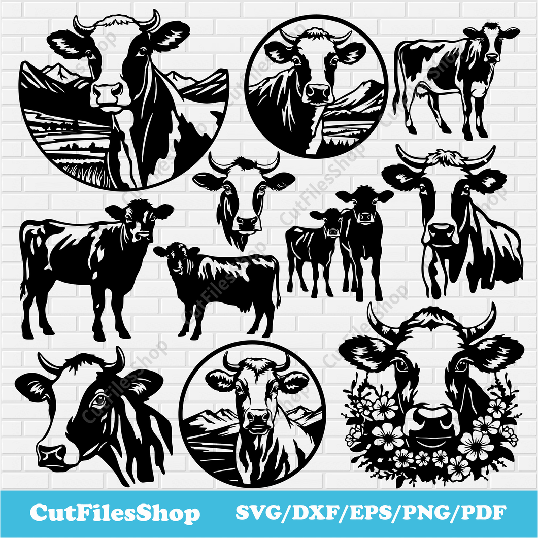 Cows svg for cricut, Cow Head Svg, dxf for laser cut, Sublimation design, dxf for plasma, svg for silhouette