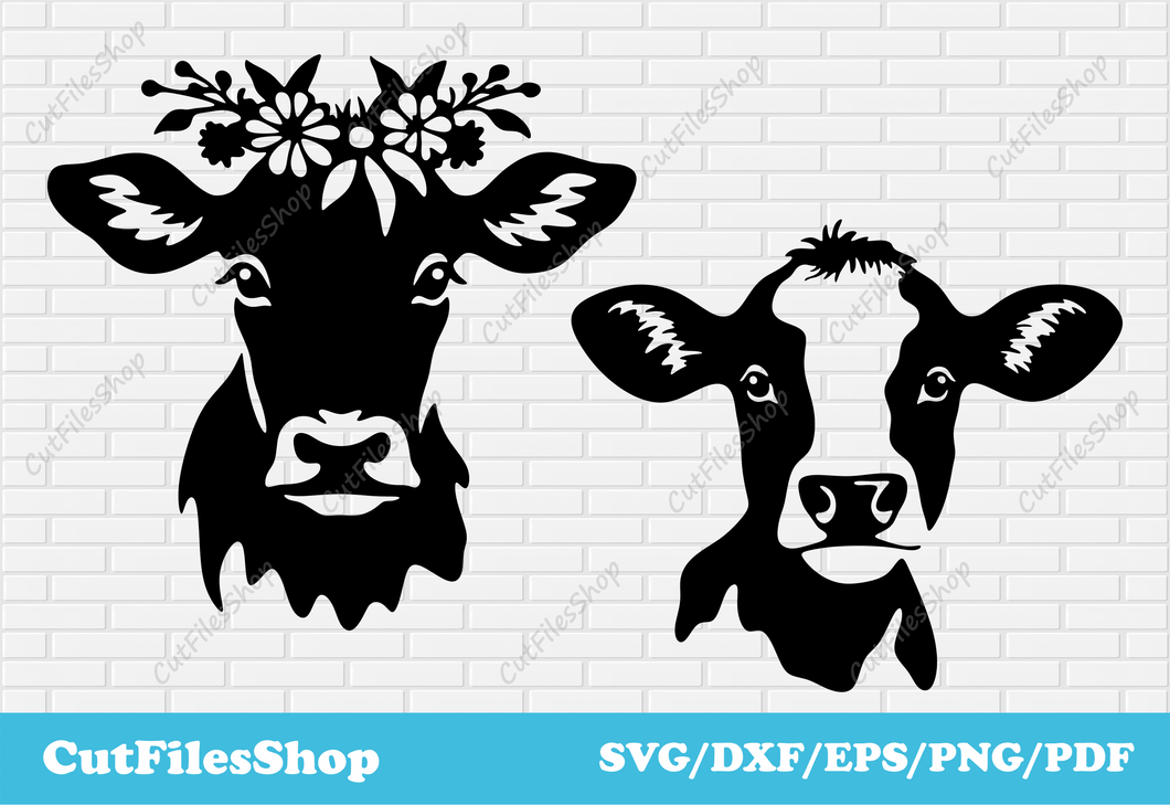 Cute cows svg for cricut, png cows for sublimation, svg for shopper design, cows dxf for laser cut, cows with flowers svg, flower cow svg, silhouette cows, paper cut svg, stencils cows dxf