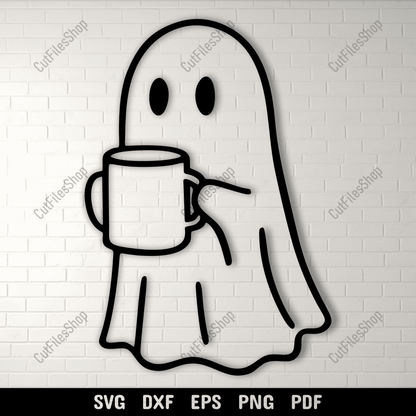 Cozy ghost with coffee SVG cutting file for Cricut and Silhouette