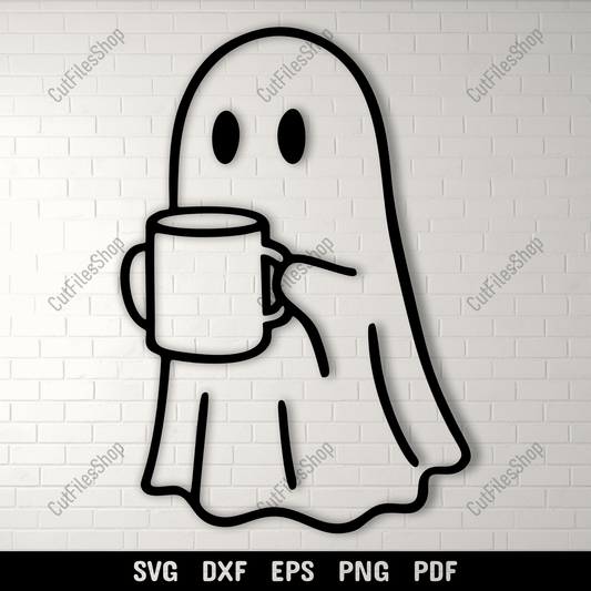 Cozy ghost with coffee SVG cutting file for Cricut and Silhouette