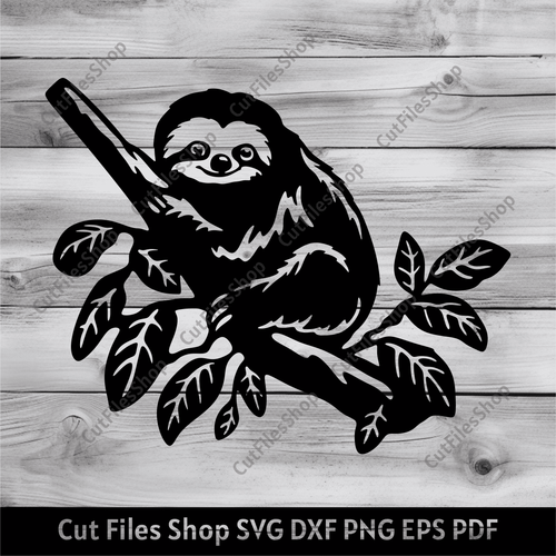 Cute Sloth Dxf For Laser cut, Sloth Svg for Cricut, Silhouette cut files, Dxf for Cnc router, Sublimation png files, Dxf for Plasma, Sloth cut files, Sloth t-shirt design,  svg gift for her, scrapbooking svg, png for crciut, transparent png, vinyl svg cut files, sloth on branch svg, free download svg files