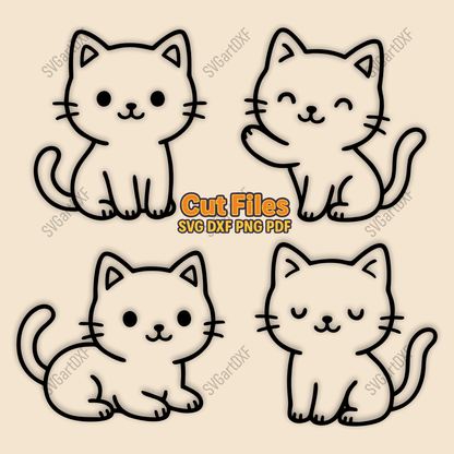Kawaii cat SVG DXF bundle with four cute kitty designs
