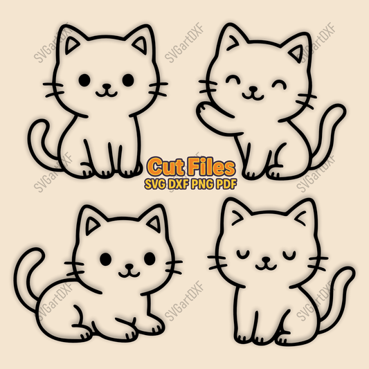 Kawaii cat SVG DXF bundle with four cute kitty designs