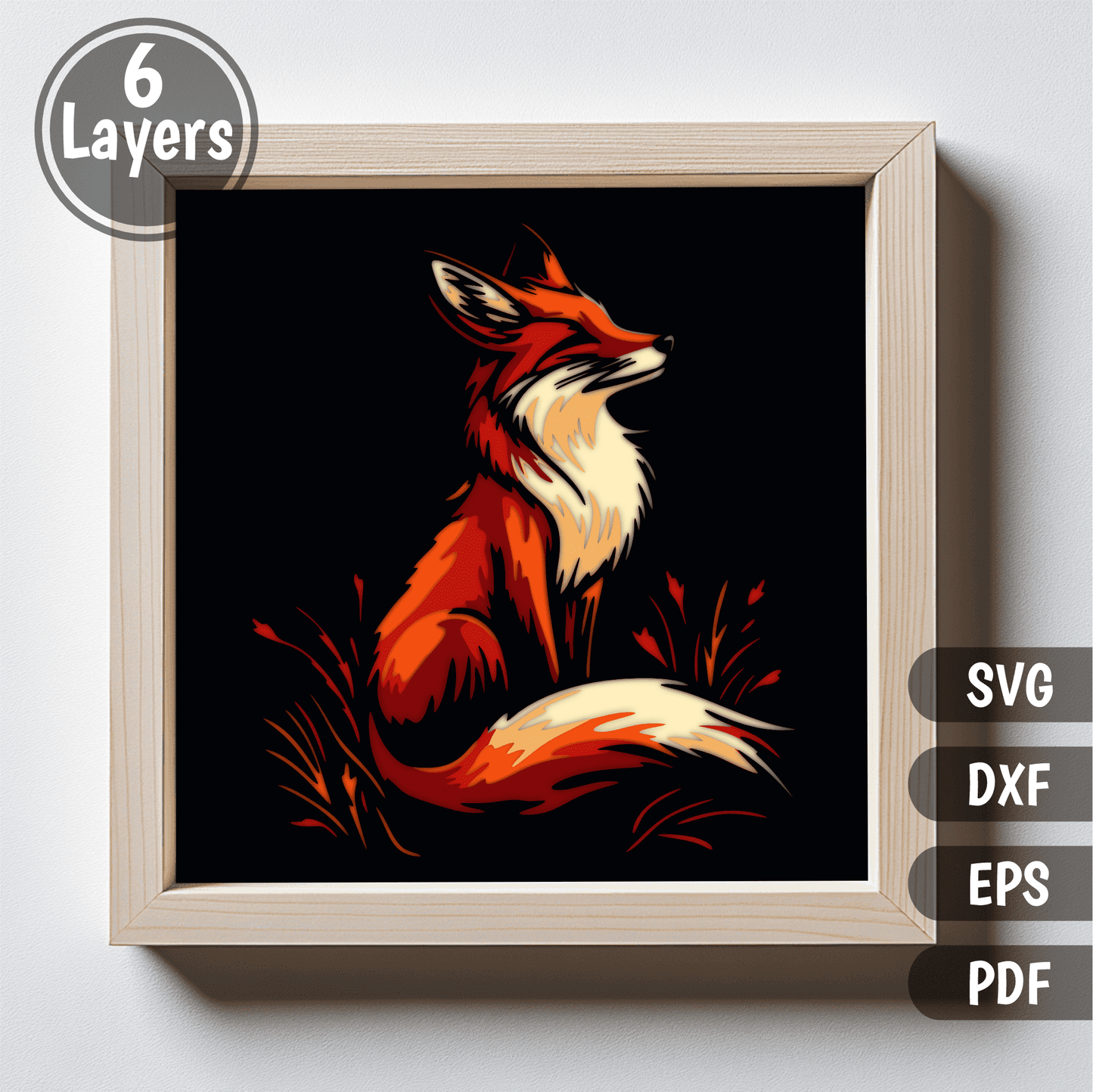 Fiery fox layered SVG design for laser cutting