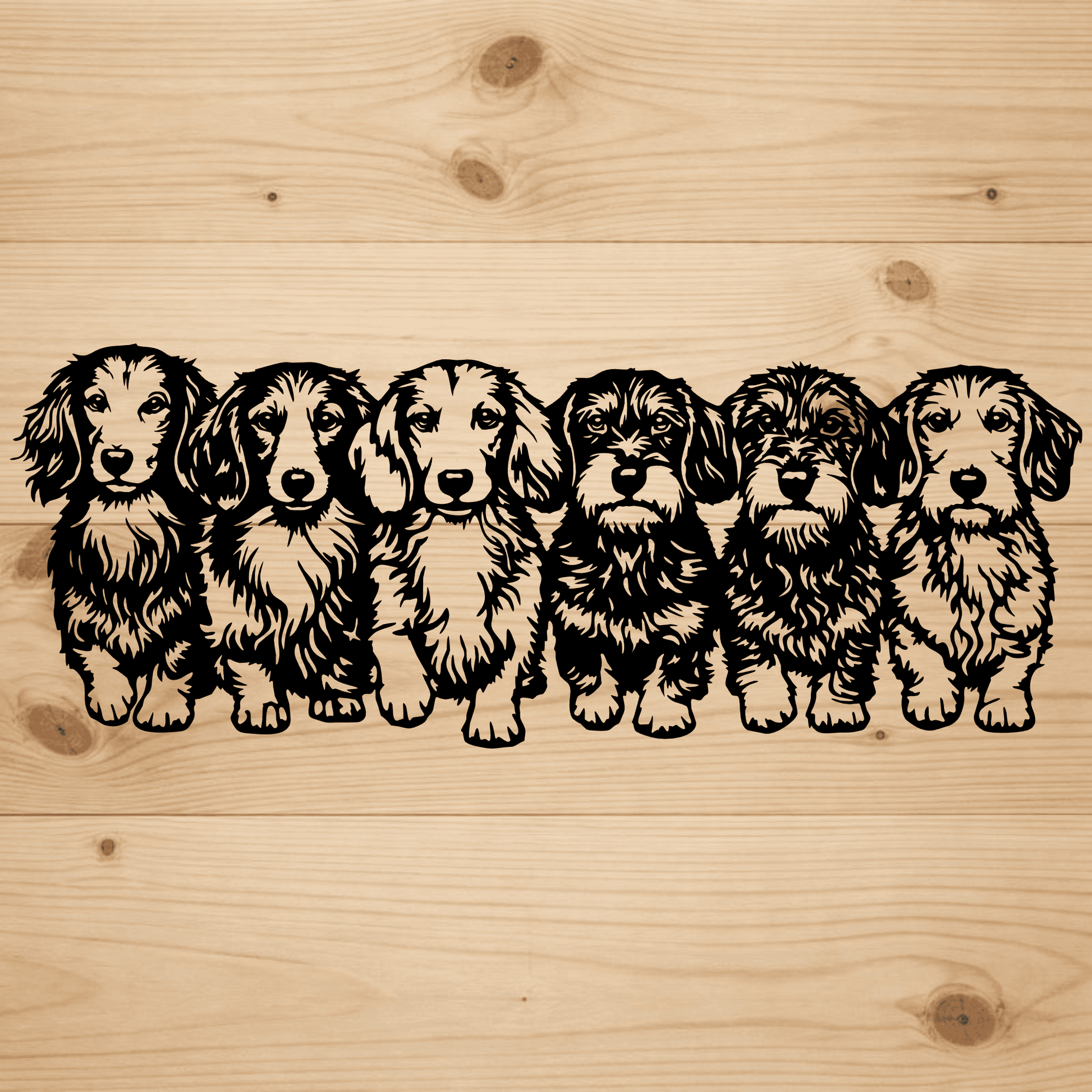 Dachshund dogs row SVG EPS for laser cutting and plasma projects
