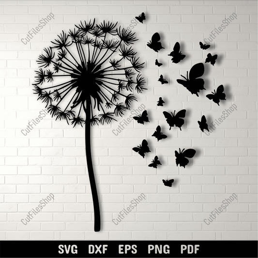 Dandelion with butterflies SVG cut file design