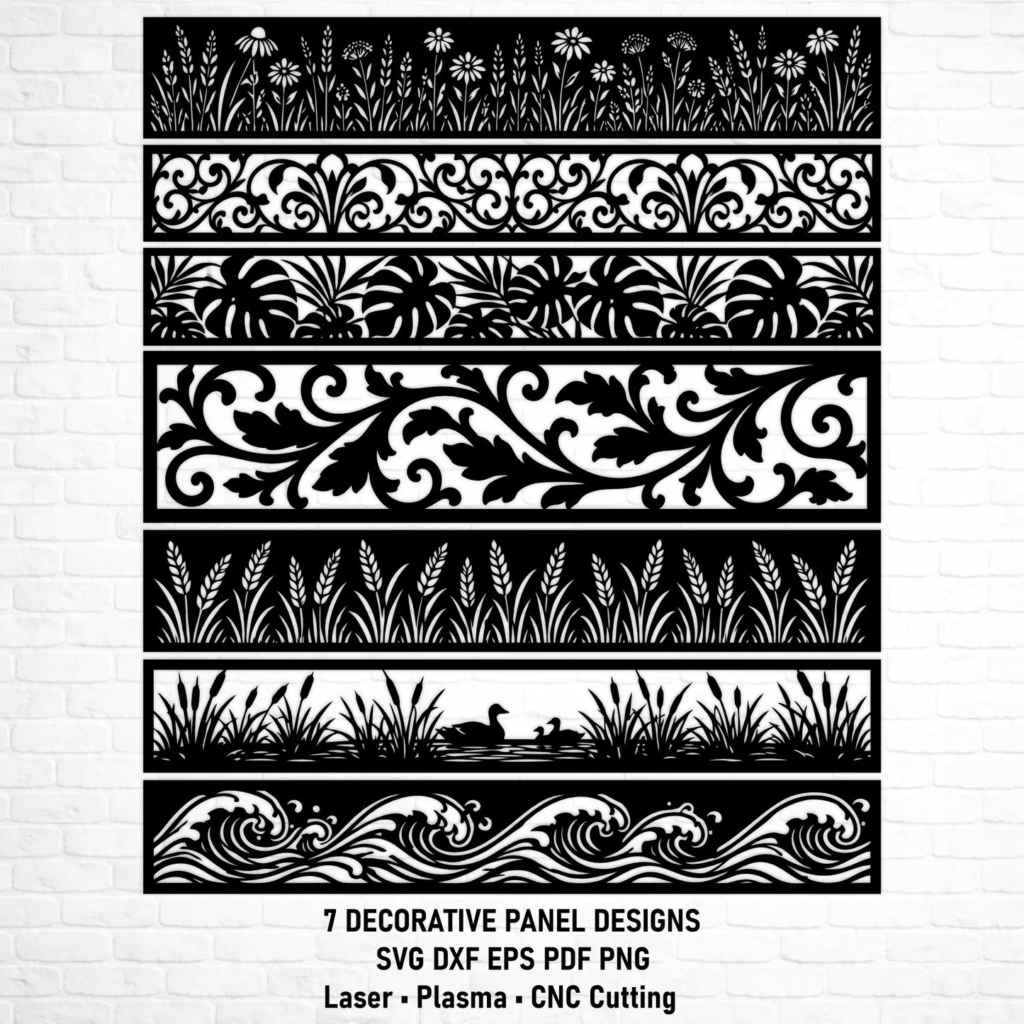 Seven decorative panel SVG and DXF files for laser, plasma and CNC cutting