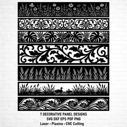 Seven decorative panel SVG and DXF files for laser, plasma and CNC cutting
