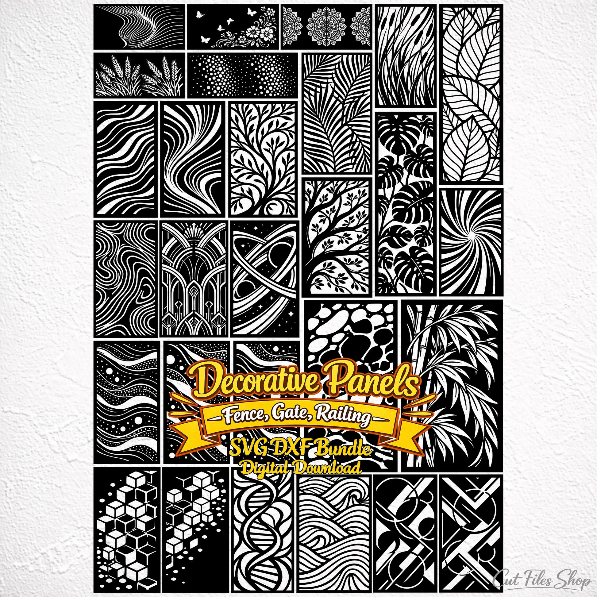 Decorative Panel SVG DXF Collection for CNC Plasma Laser Cutting Fence Gate Railing Privacy Screen Designs Digital Download