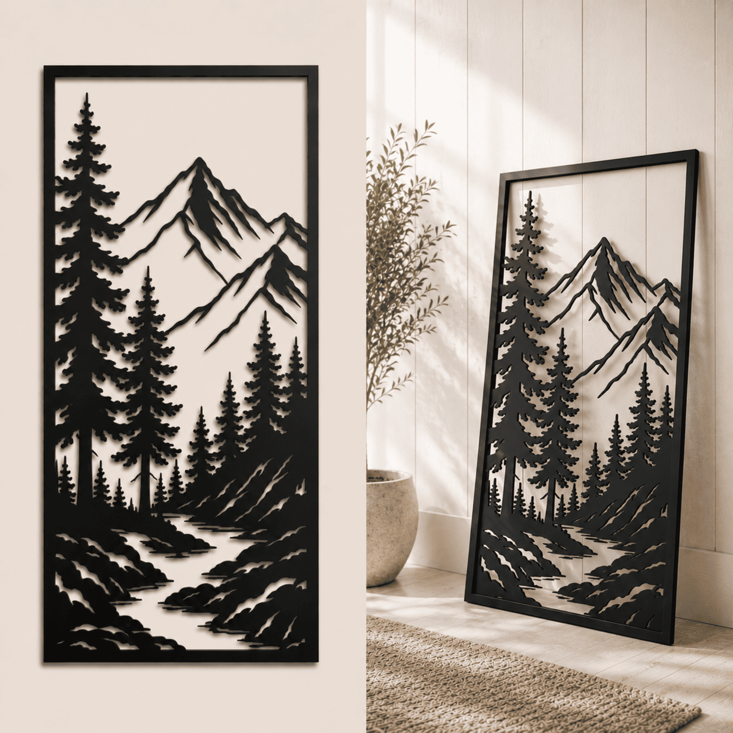 Decorative mountain landscape panel SVG DXF file for CNC laser cutting