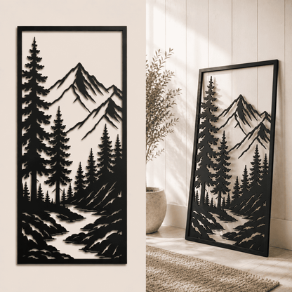 Decorative mountain landscape panel SVG DXF file for CNC laser cutting