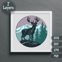 Load image into Gallery viewer, Deer 3D Shadow Box Templates, 3D Deer Layered Svg, Dxf for Silhouette, Dxf for Laser cut, Cutting files
