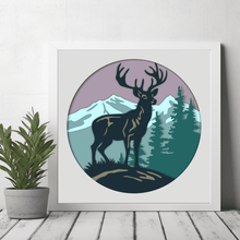 Load image into Gallery viewer, 3d shadow box templates, 3d deer svg, 3d light box, cutting files, 3d nature paper art, 3d paper cut, dxf for silhouette, svg for cricut, cut files shop, 3d mountains shadow box, home decor 3d 
