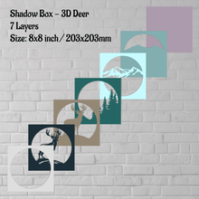 Load image into Gallery viewer, 3d deer shadow box, multilayer svg, card stock svg, paper cut template, 3d paper craft, paper 3d art, cut files
