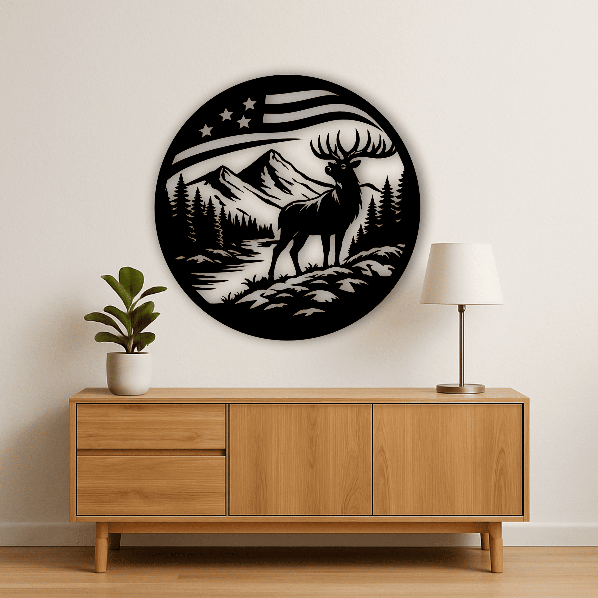 American deer scene SVG EPS for laser cutting and plasma projects