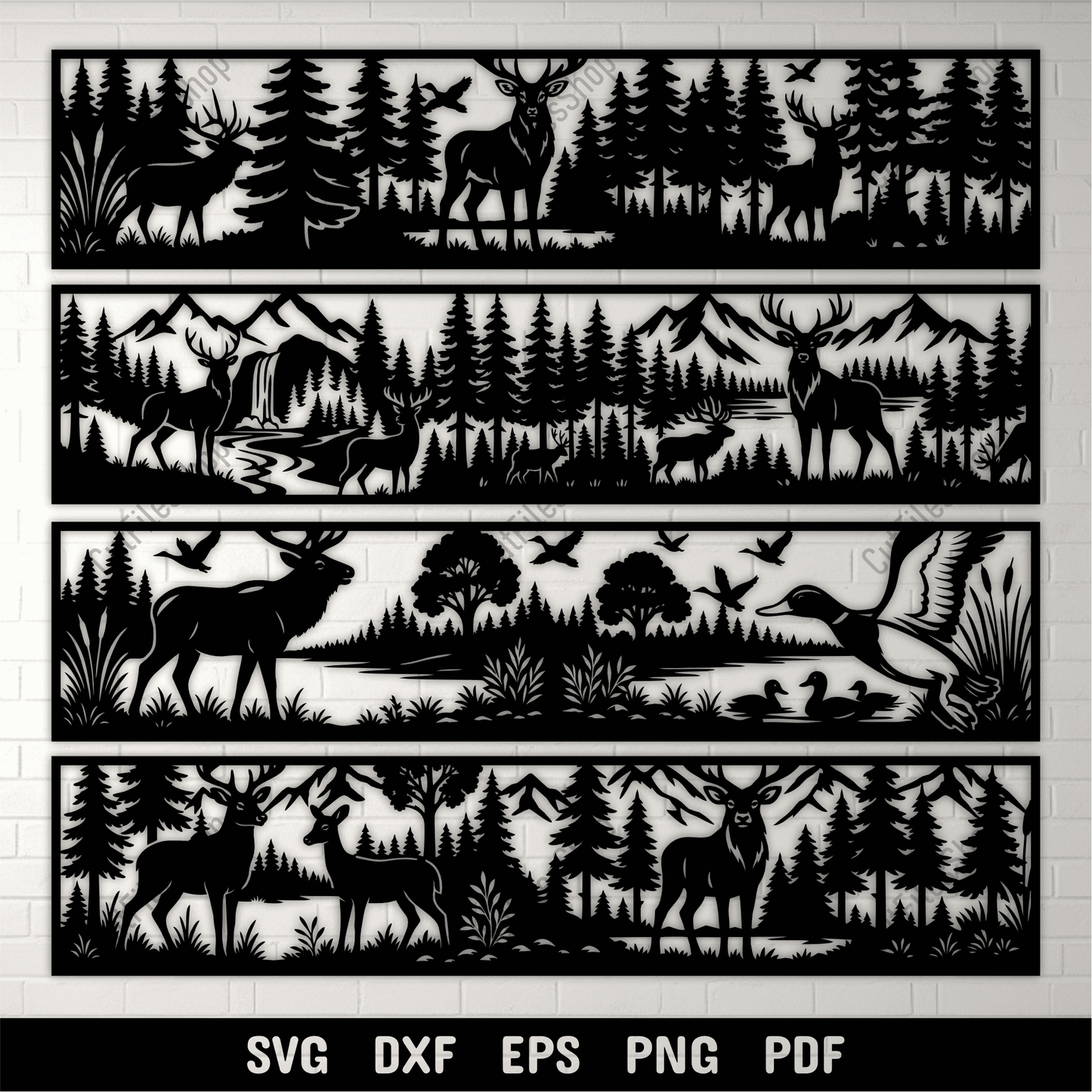 Wildlife forest scene SVG DXF PNG for CNC laser