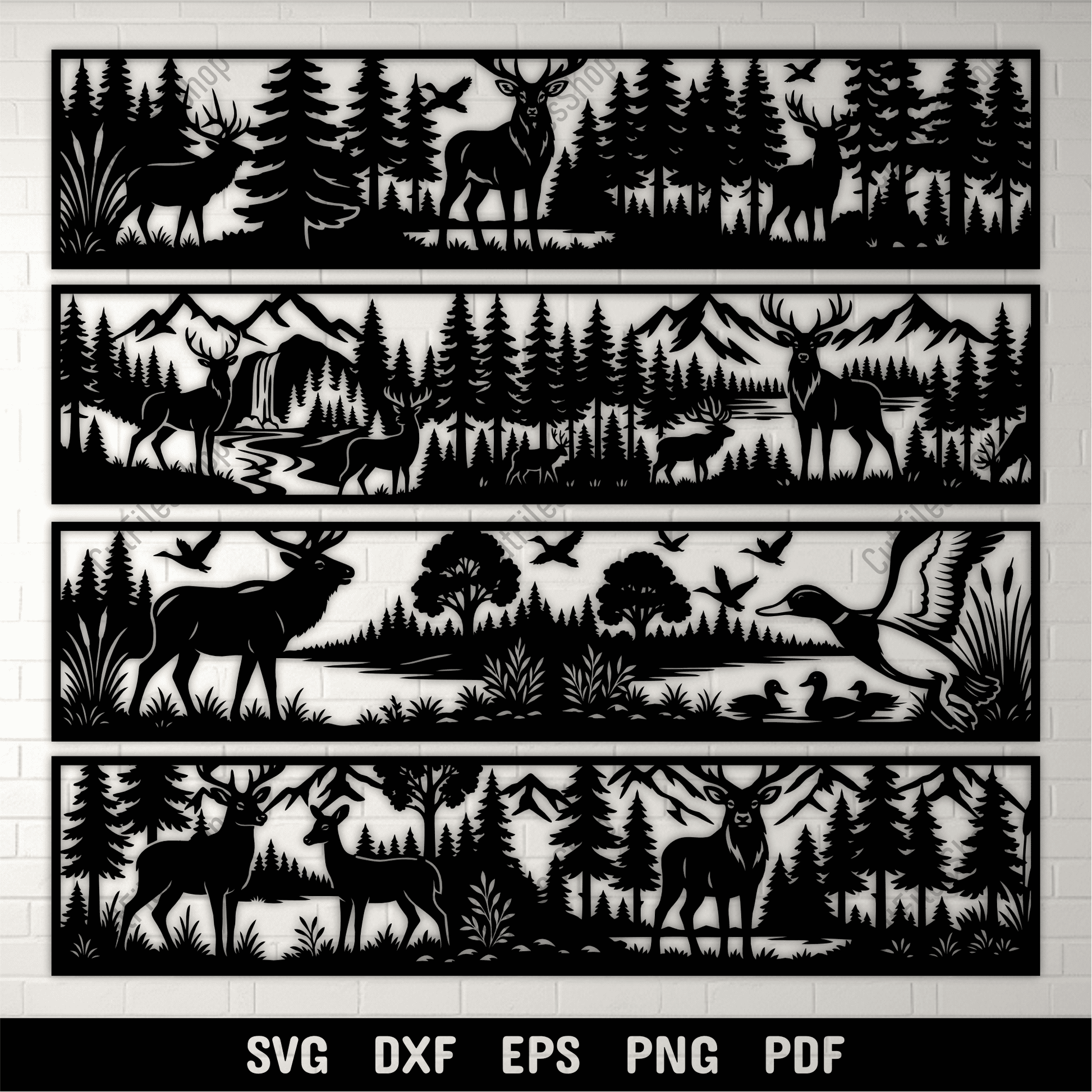 Wildlife forest scene SVG DXF PNG for CNC laser