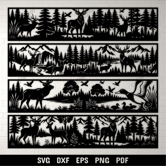 Wildlife forest scene SVG DXF PNG for CNC laser