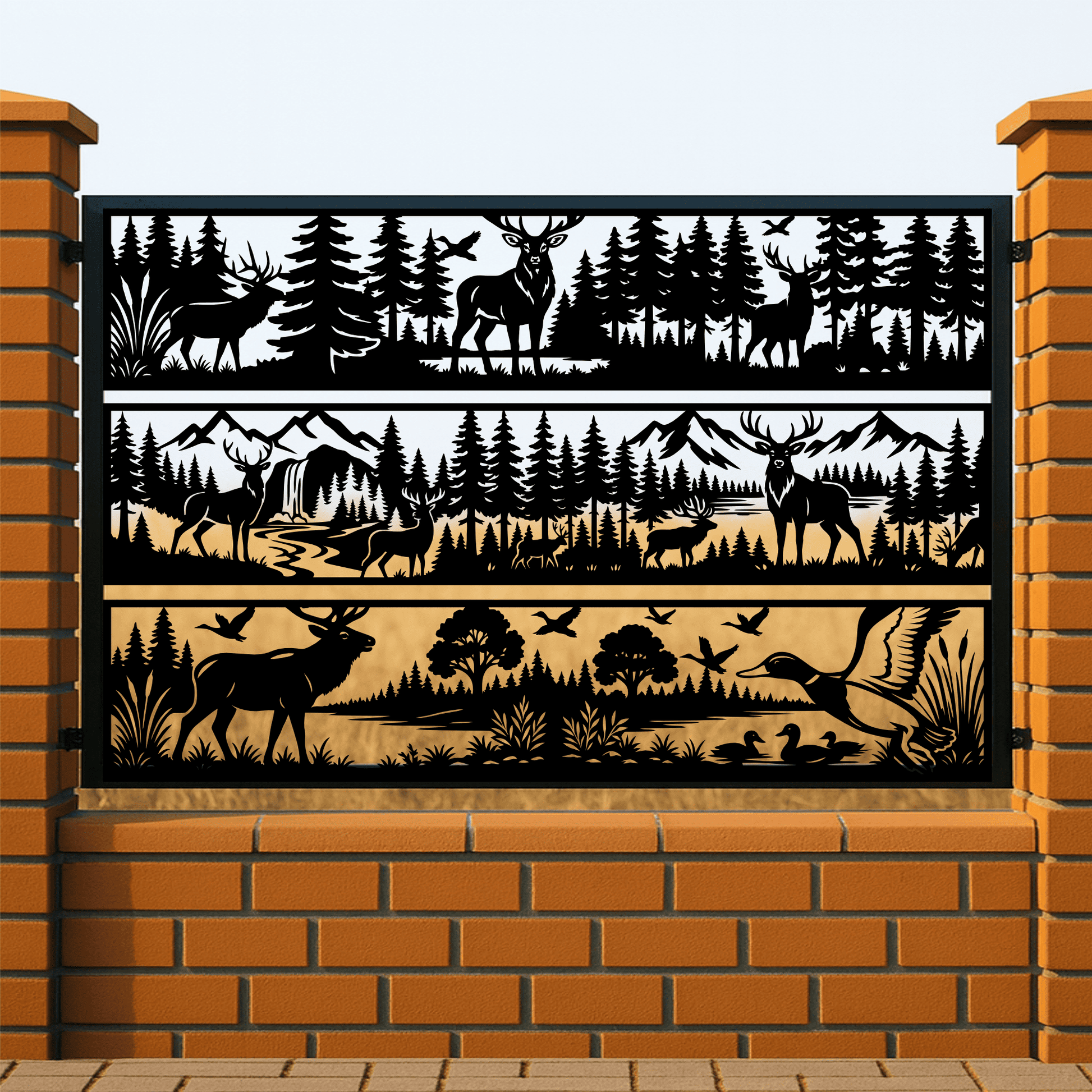 Rustic wildlife wall art DXF files with elk and mountain silhouettes