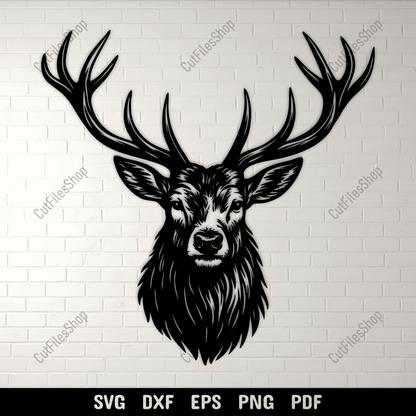 Realistic deer head SVG DXF for CNC and laser cutting
