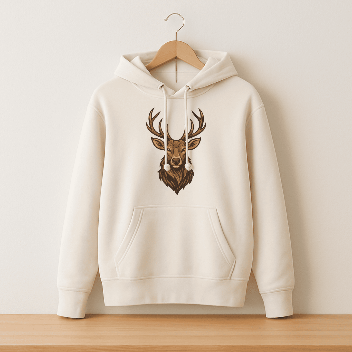 Machine embroidery deer head design for jackets, hoodies, and tote bags