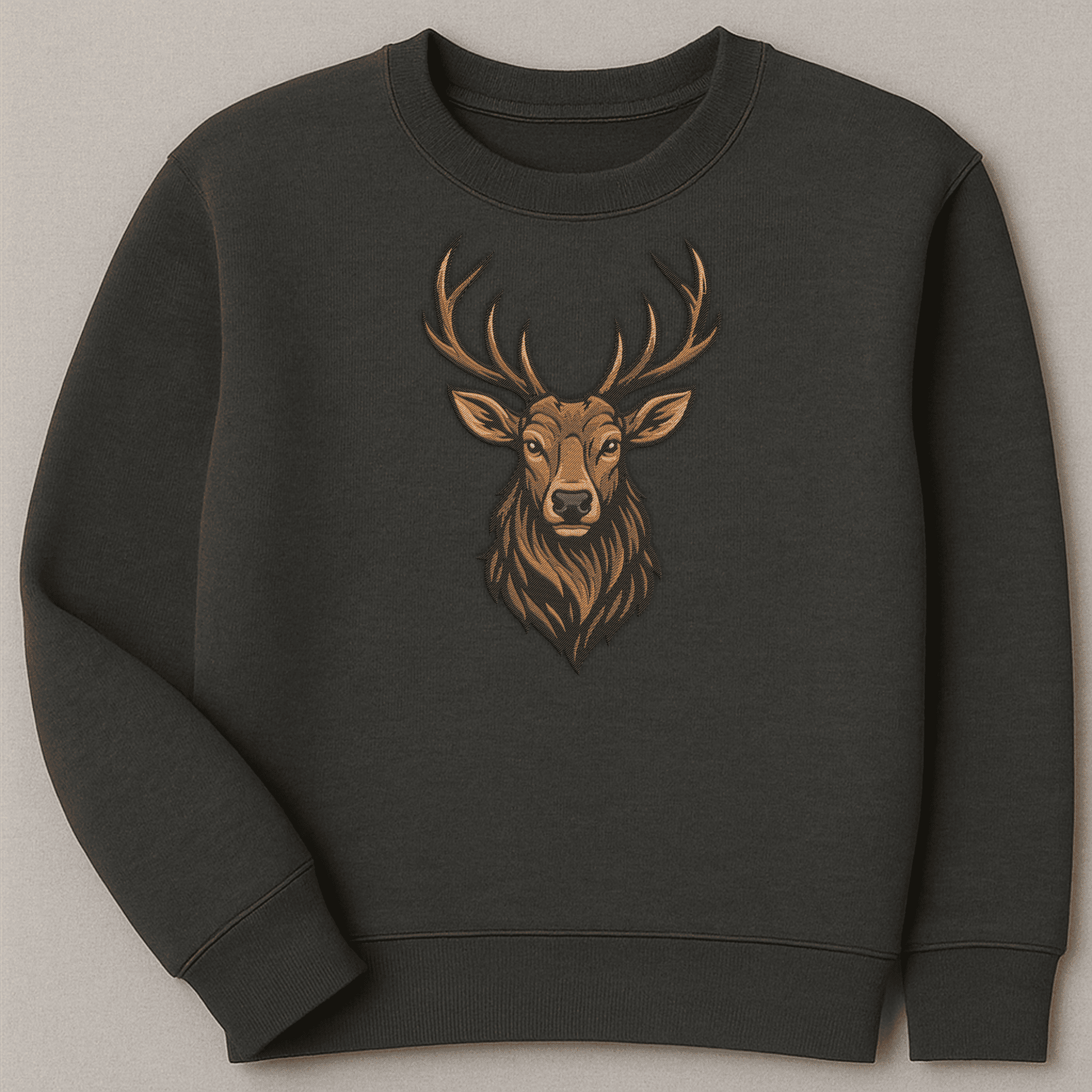 Animal embroidery design with detailed deer head for rustic and forest themes