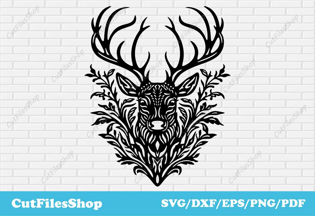 Deer with flowers dxf for plasma cut, head deer dxf for laser, stencil deer cnc design, png for sublimation, dxf files free, cricut joy files, silhouette studio files, free vector, cut files, deer pattern dxf, metalworking dxf, dxf for wood decor
