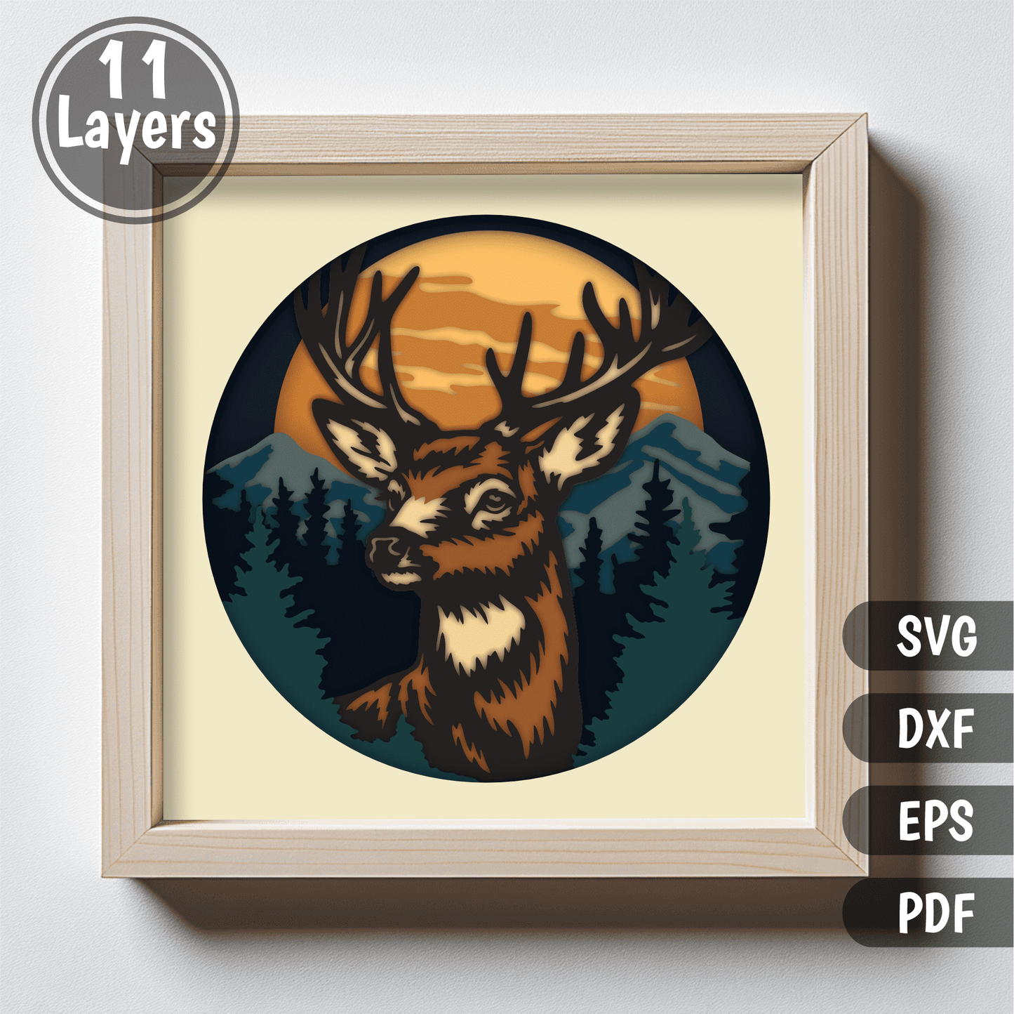 Majestic stag layered art 11 layer SVG DXF EPS PDF