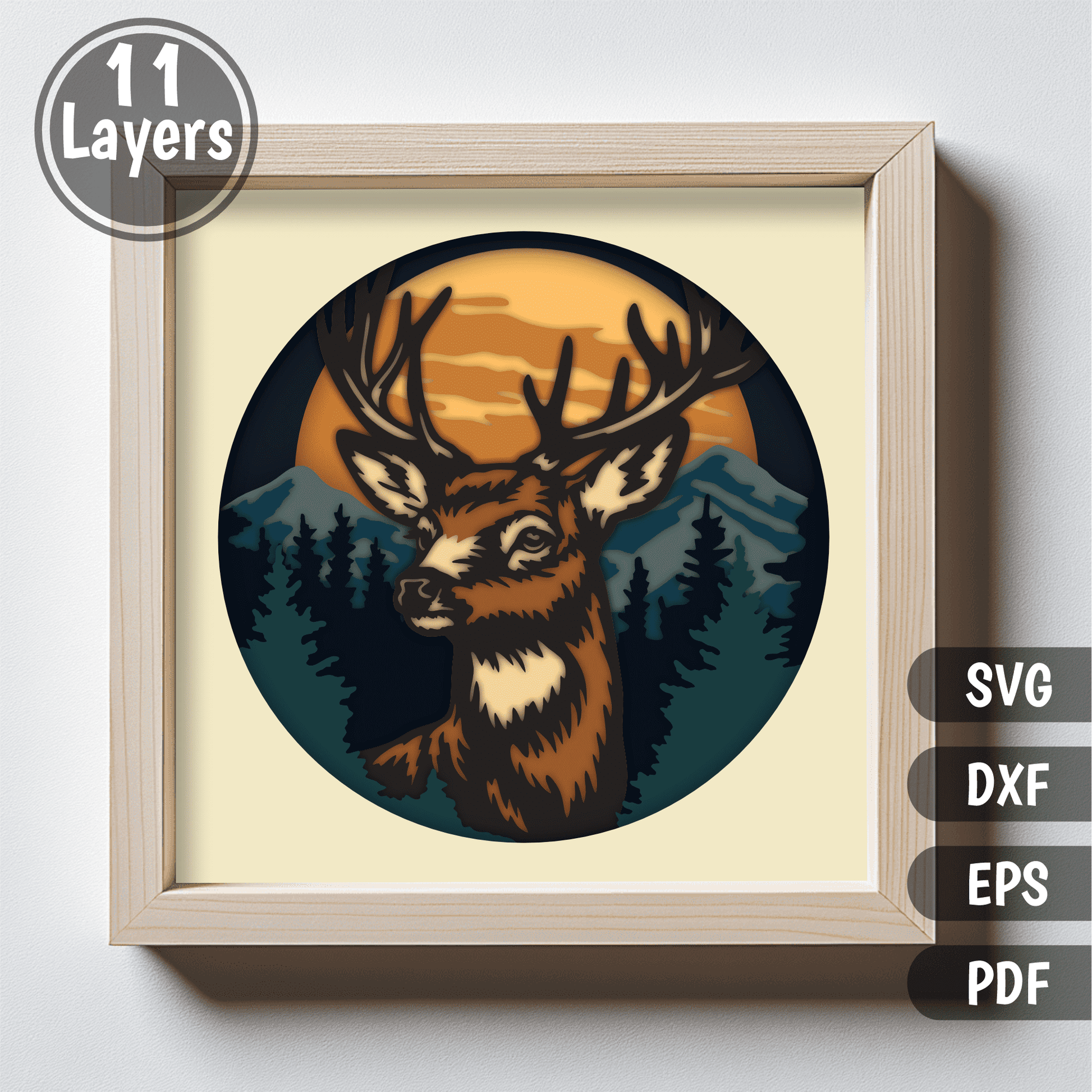 Majestic stag layered art 11 layer SVG DXF EPS PDF