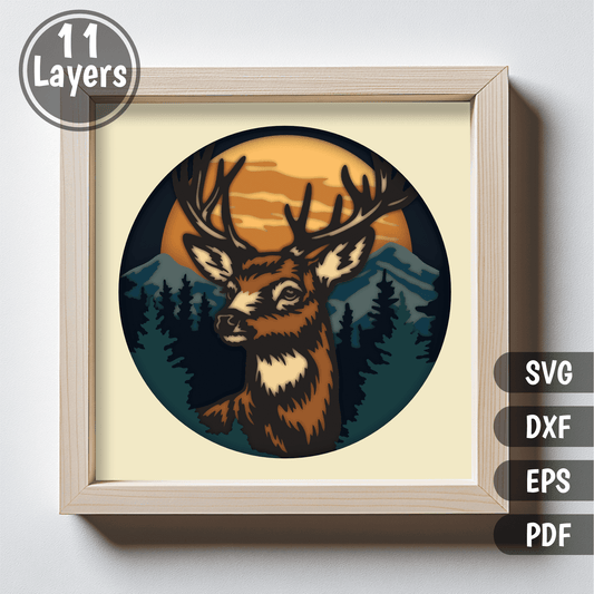 Majestic stag layered art 11 layer SVG DXF EPS PDF