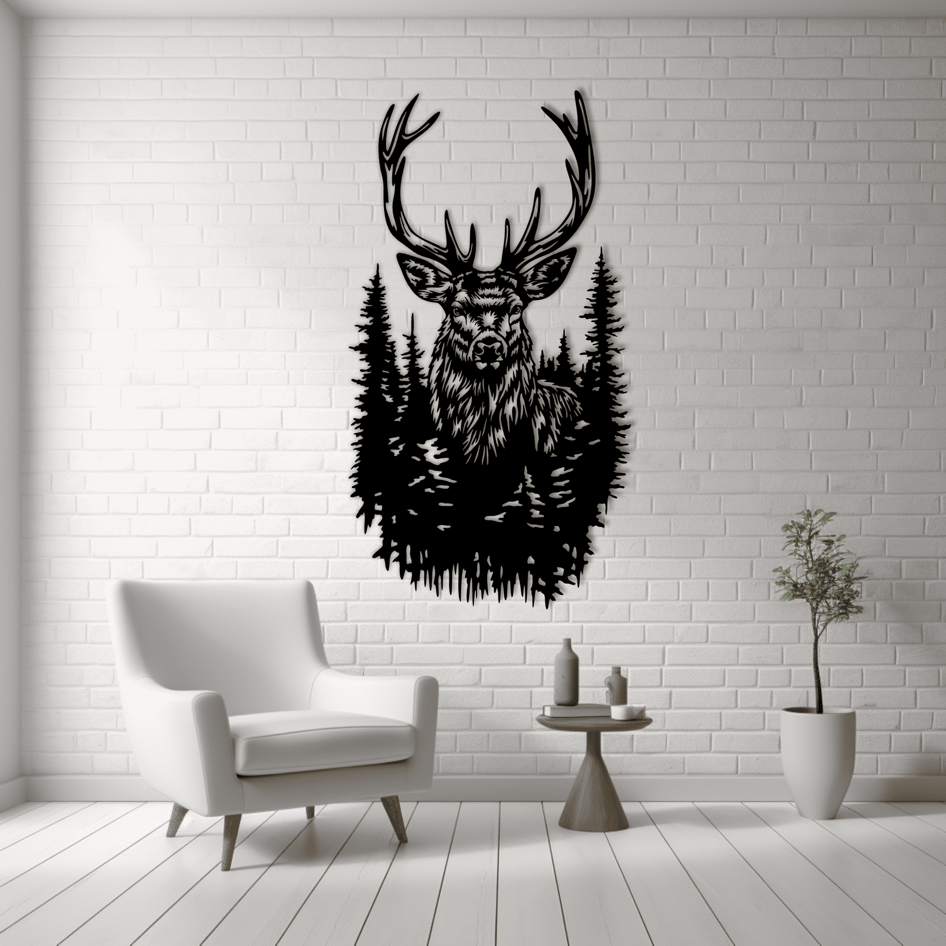 Deer in Forest CNC Design, DXF and SVG Cut Files for Vinyl, Laser, and Sublimation
