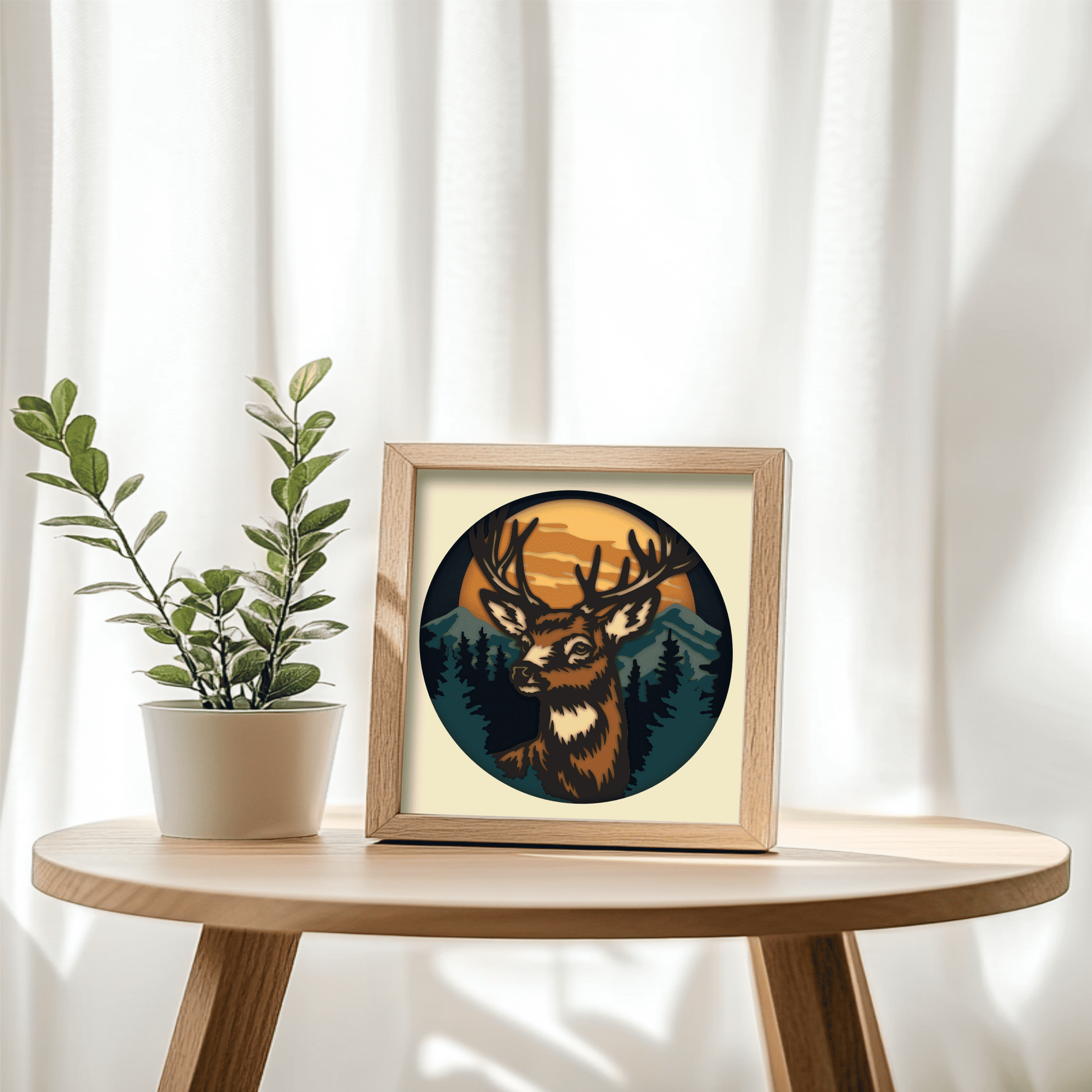 Scenic deer portrait paper cut light box design