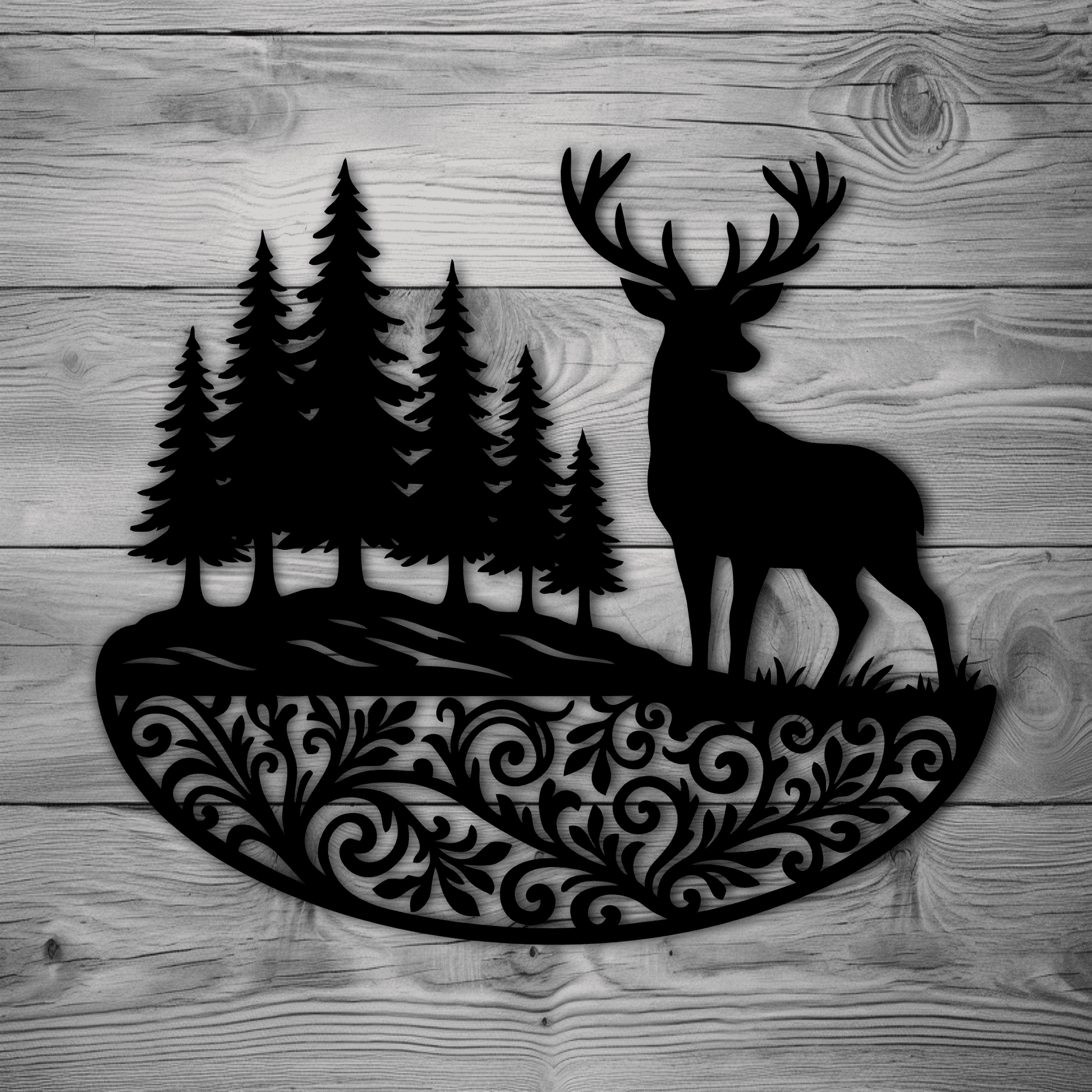 Deer in pine tree circle for engraving