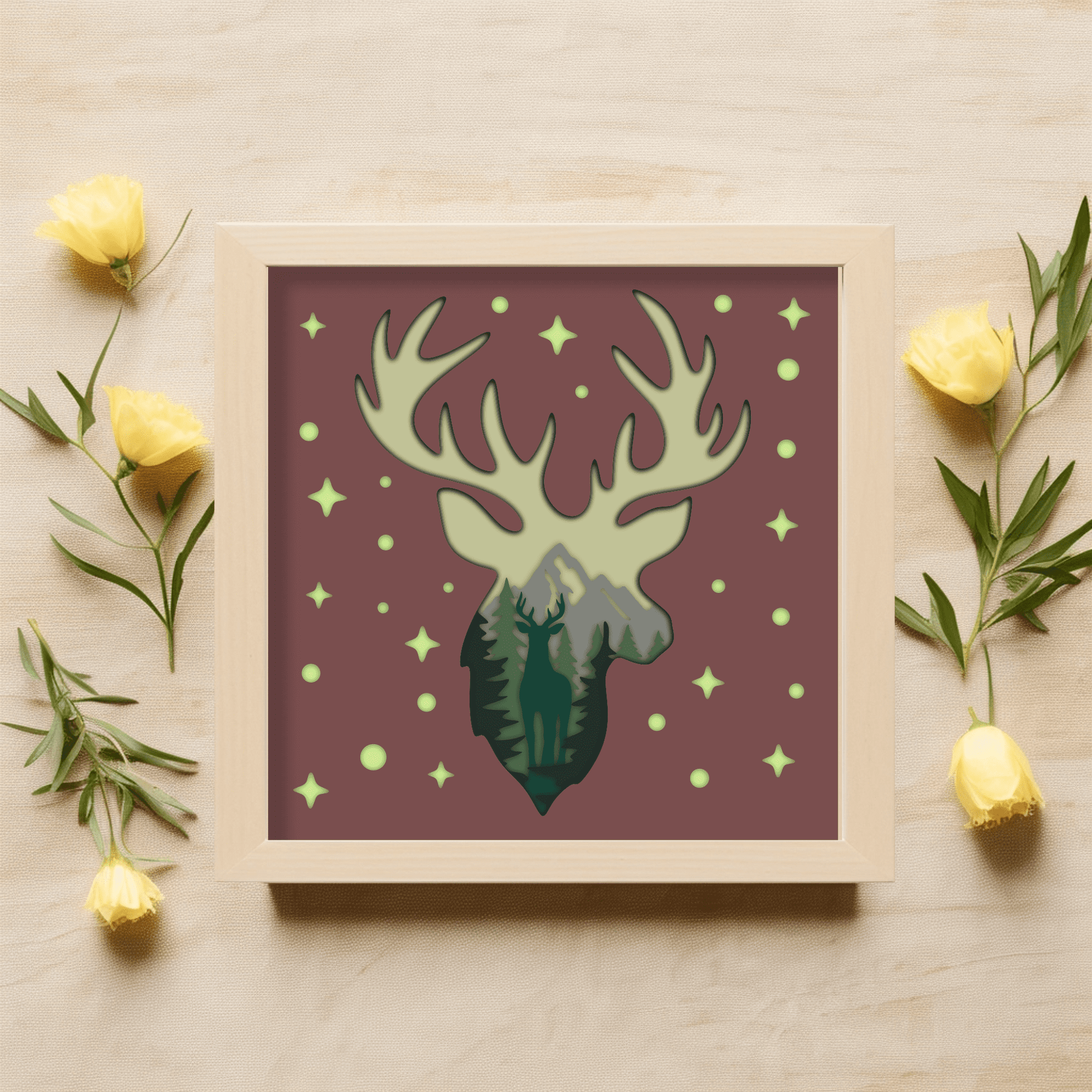 DIY Deer 3D Shadow Box Template, Layered SVG for Cricut, DXF for Laser Cut, Home Decor Papercut Craft