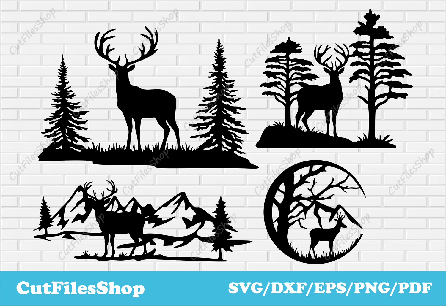 Free elk and mountain scene SVG for CNC